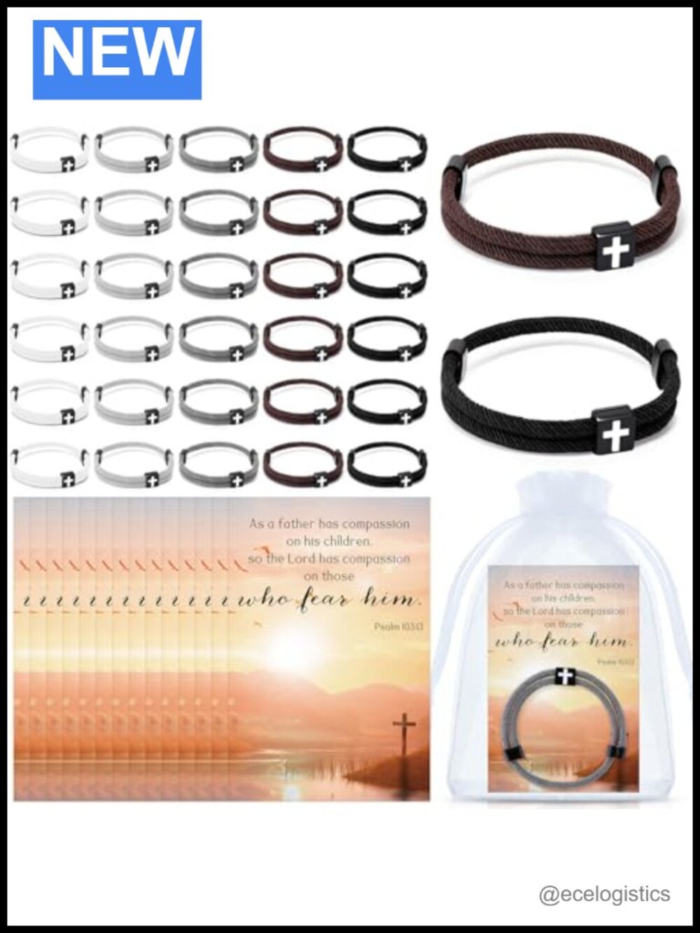 Cross Braided Rope Bracelets & Bible Verse Cards Set Adjustable Wristband